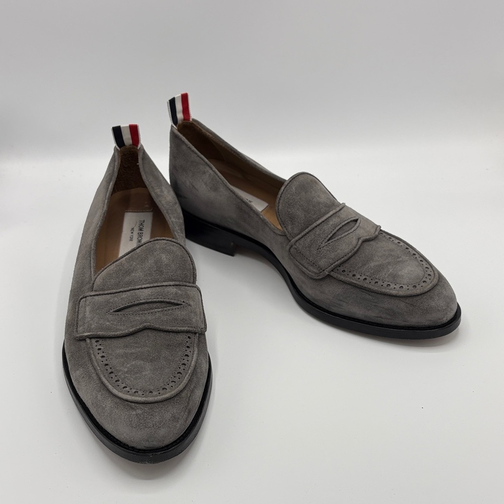 Thom Browne Gray Suede Slip-On Loafers